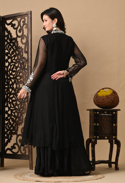 Mesmerising Black Sharara Set with Beautiful Thread & Pearl Work