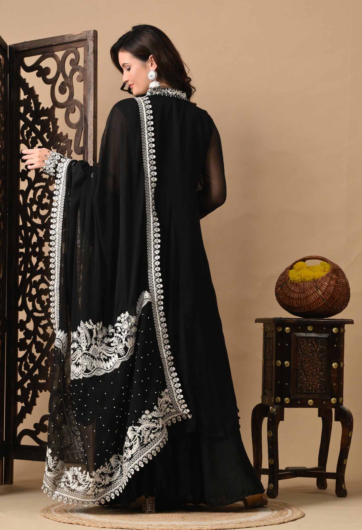 Mesmerising Black Sharara Set with Beautiful Thread & Pearl Work