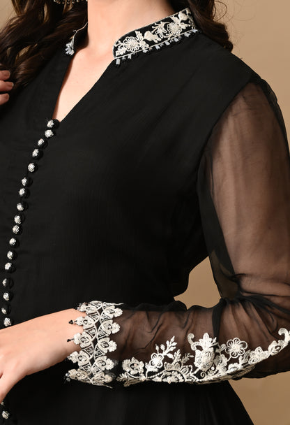 Mesmerising Black Sharara Set with Beautiful Thread & Pearl Work