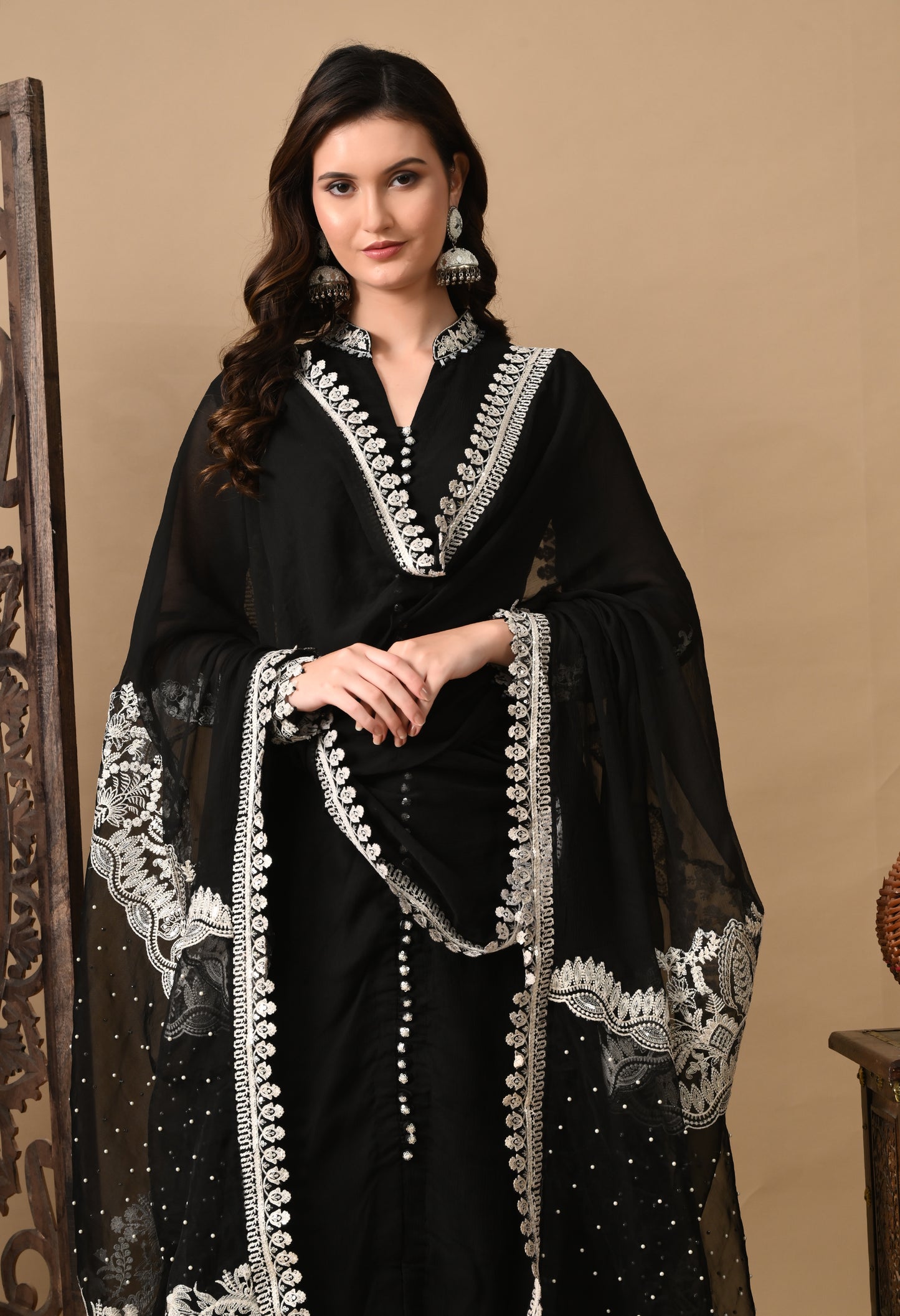 Mesmerising Black Sharara Set with Beautiful Thread & Pearl Work