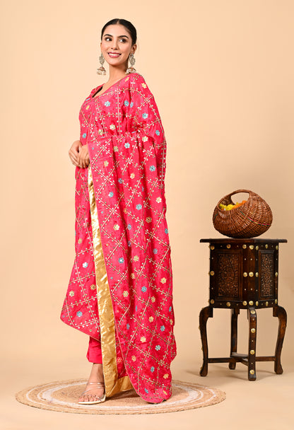 Exquisite Hot Pink Kurta Set with Gotta, Thread, and Mirror Work