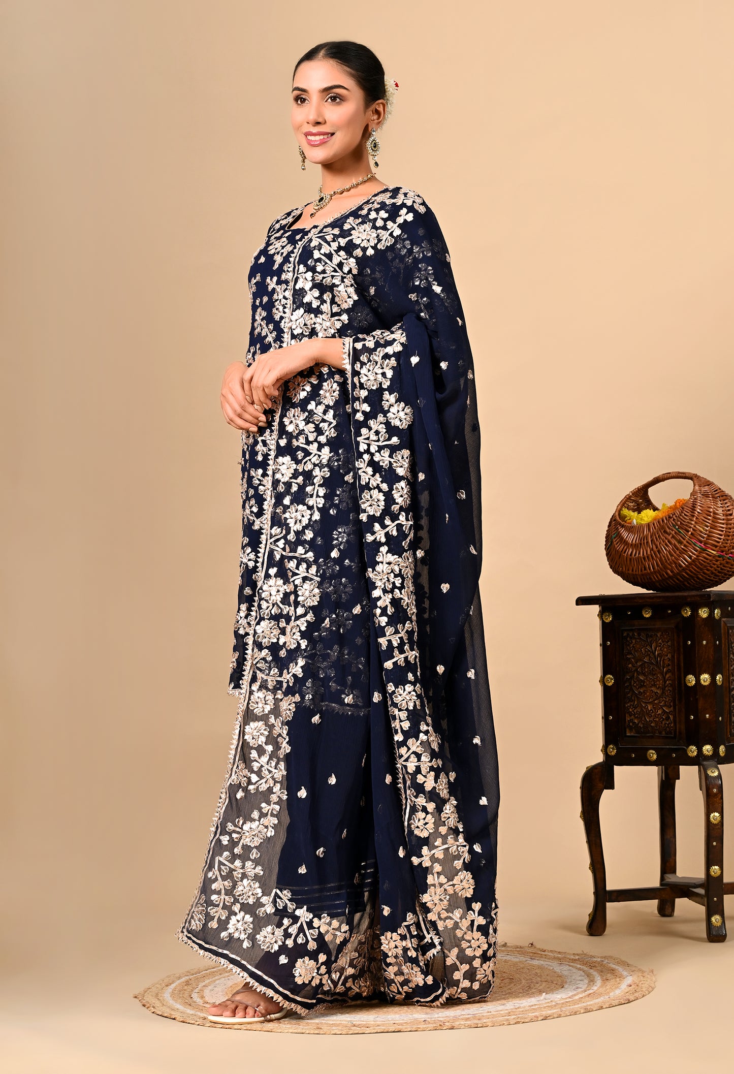 Navy Blue Classic Kurta Set with Beautiful LCD Gotta Work