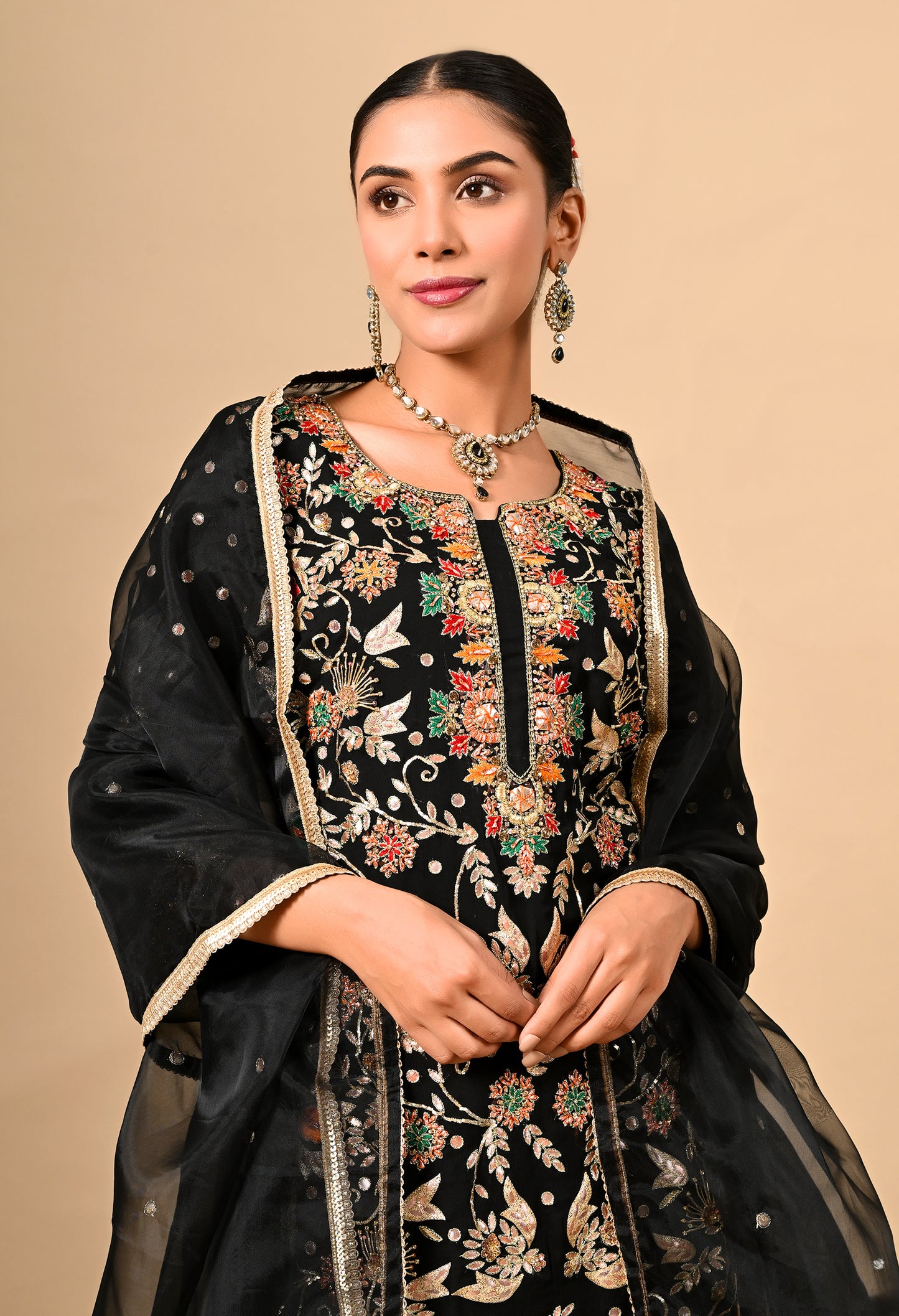 Black Kurta Set with Astonishing Gotta, Dabka, Thread, and Zardozi Work