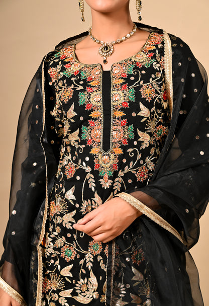 Black Kurta Set with Astonishing Gotta, Dabka, Thread, and Zardozi Work