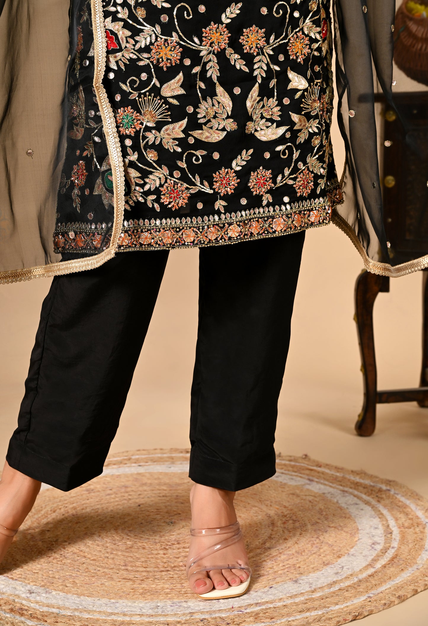 Black Kurta Set with Astonishing Gotta, Dabka, Thread, and Zardozi Work