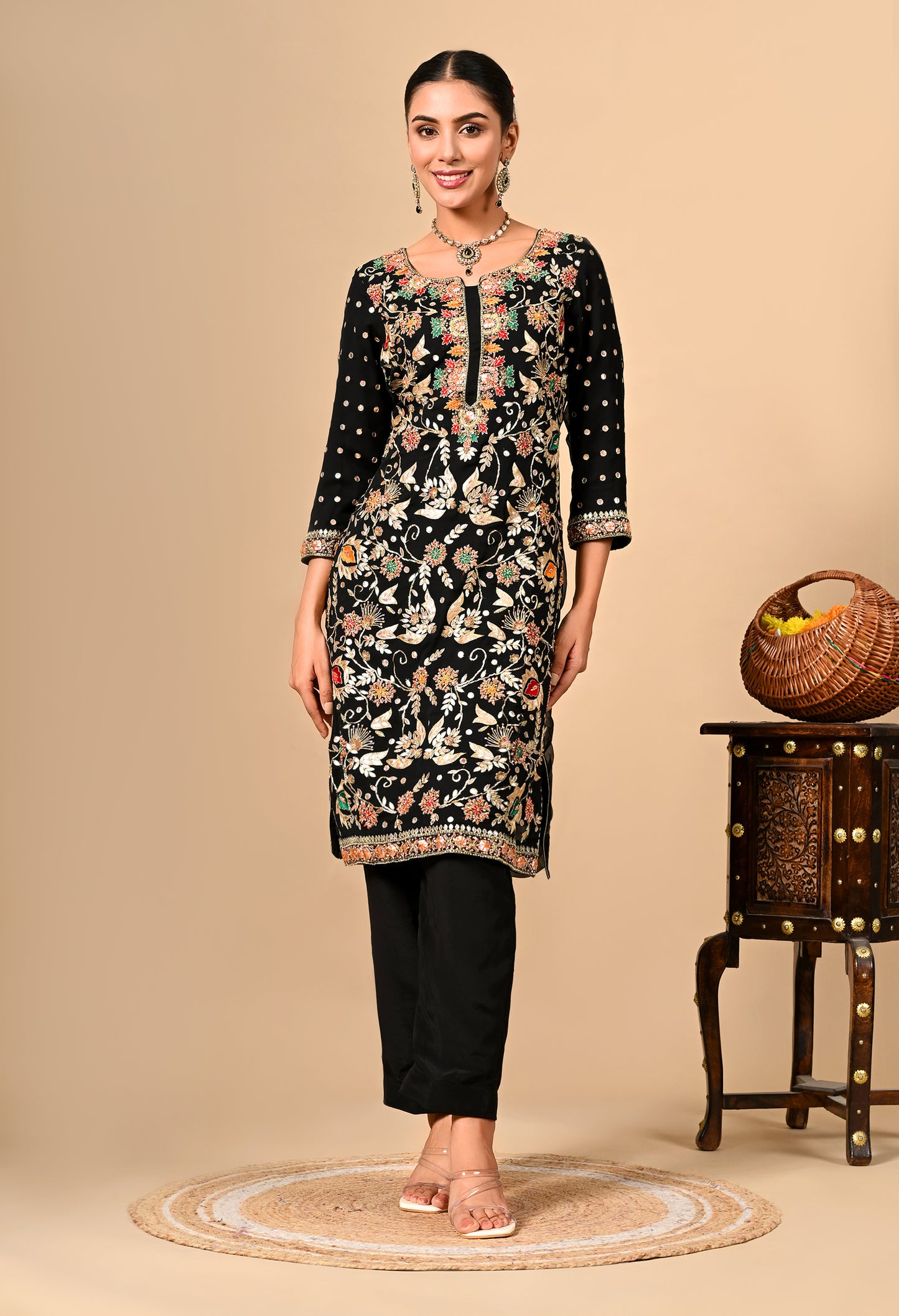 Black Kurta Set with Astonishing Gotta, Dabka, Thread, and Zardozi Work