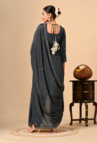 Dark Grey Kurta Set with Thread, Dabka, and Pearl Work