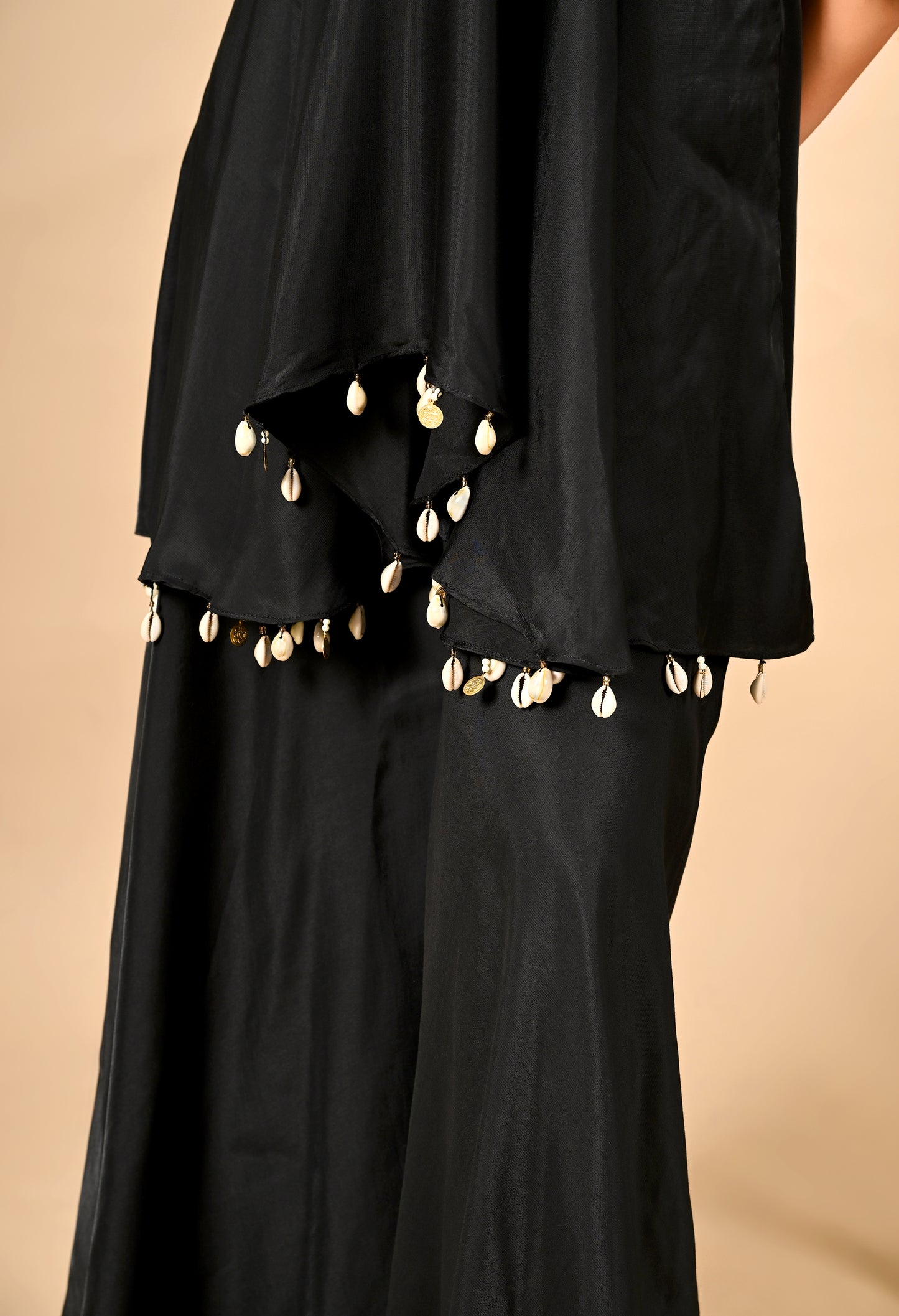 Stylish Black Co-Ord Set with Thread Work on Umbrella Flared Top & Bottom