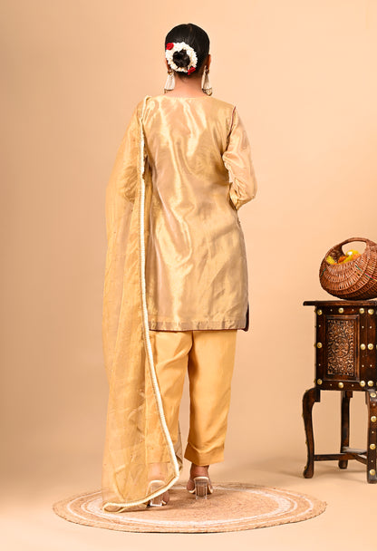 Golden Green Kurta Set with Zardozi, Pearl, and Dabka Work