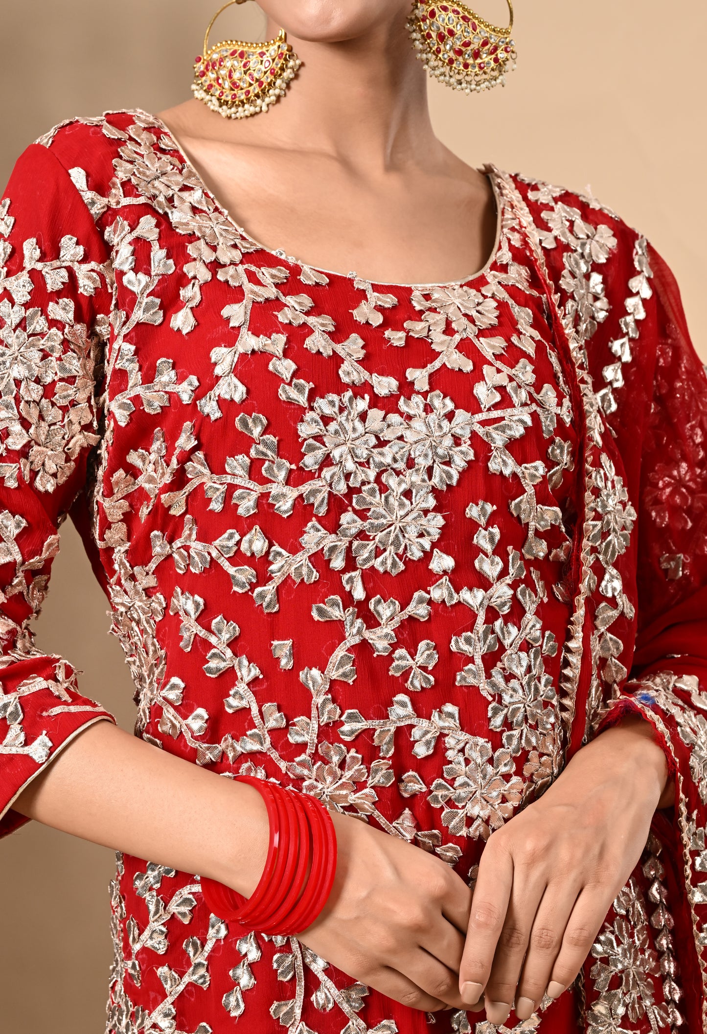 Red Kurta Set with Mesmerising LCD Gotta Work