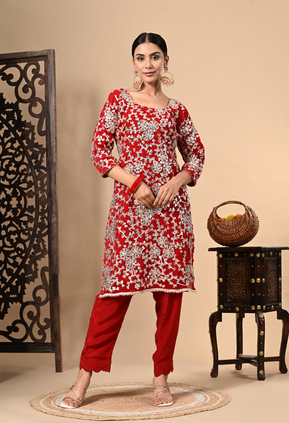 Red Kurta Set with Mesmerising LCD Gotta Work