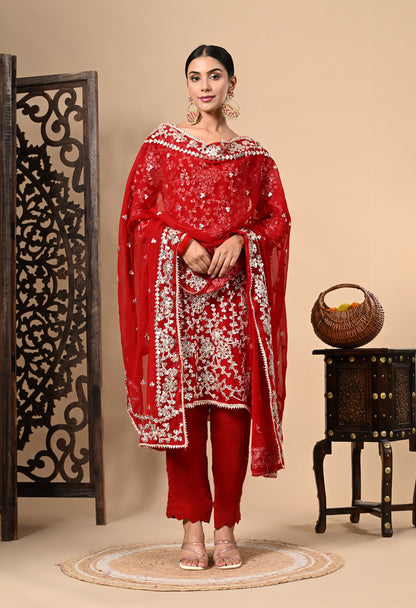 Red Kurta Set with Mesmerising LCD Gotta Work