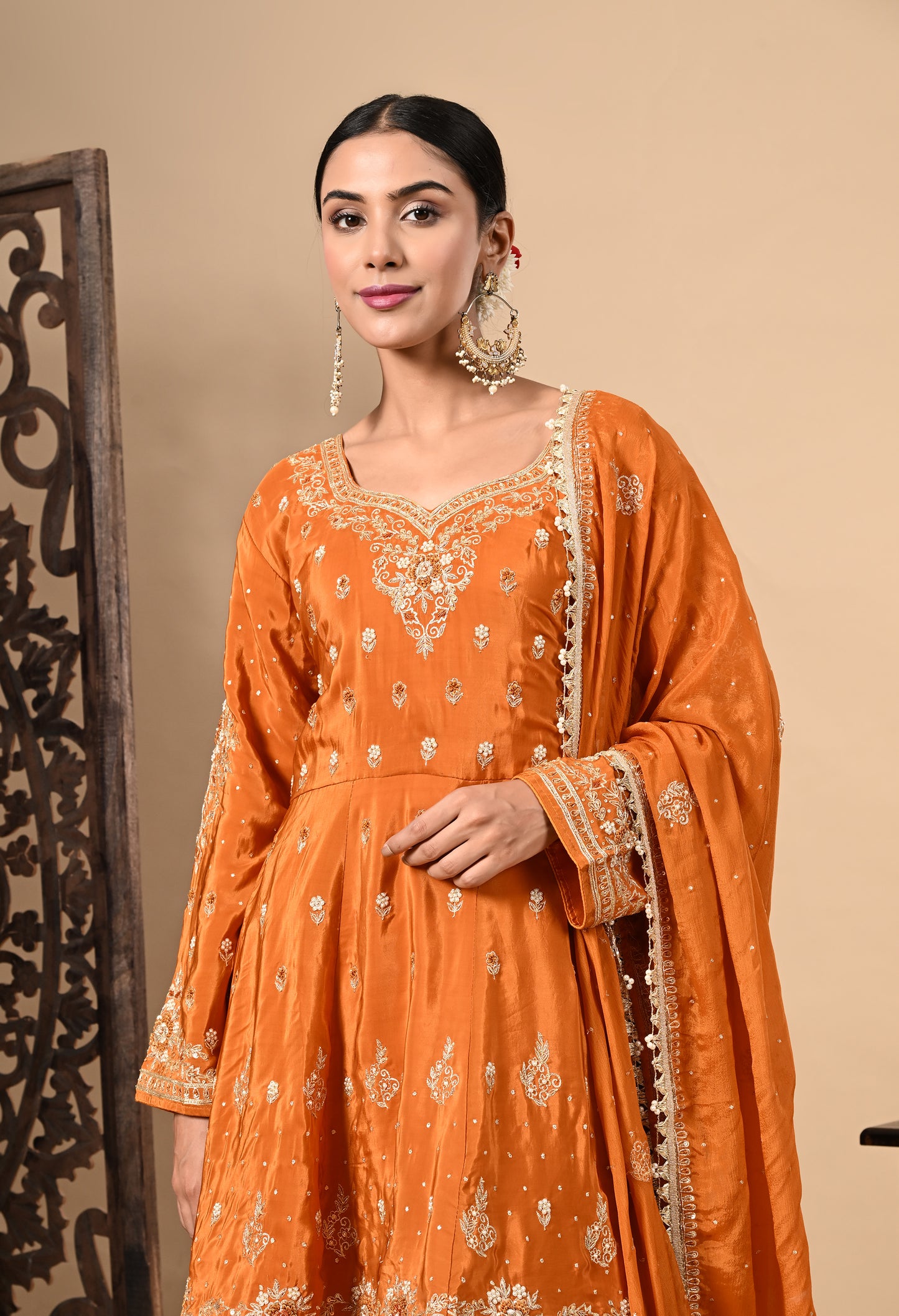 Yellowish Orange Sharara Set with Zardozi, Dabka, Sequence, and Thread Work