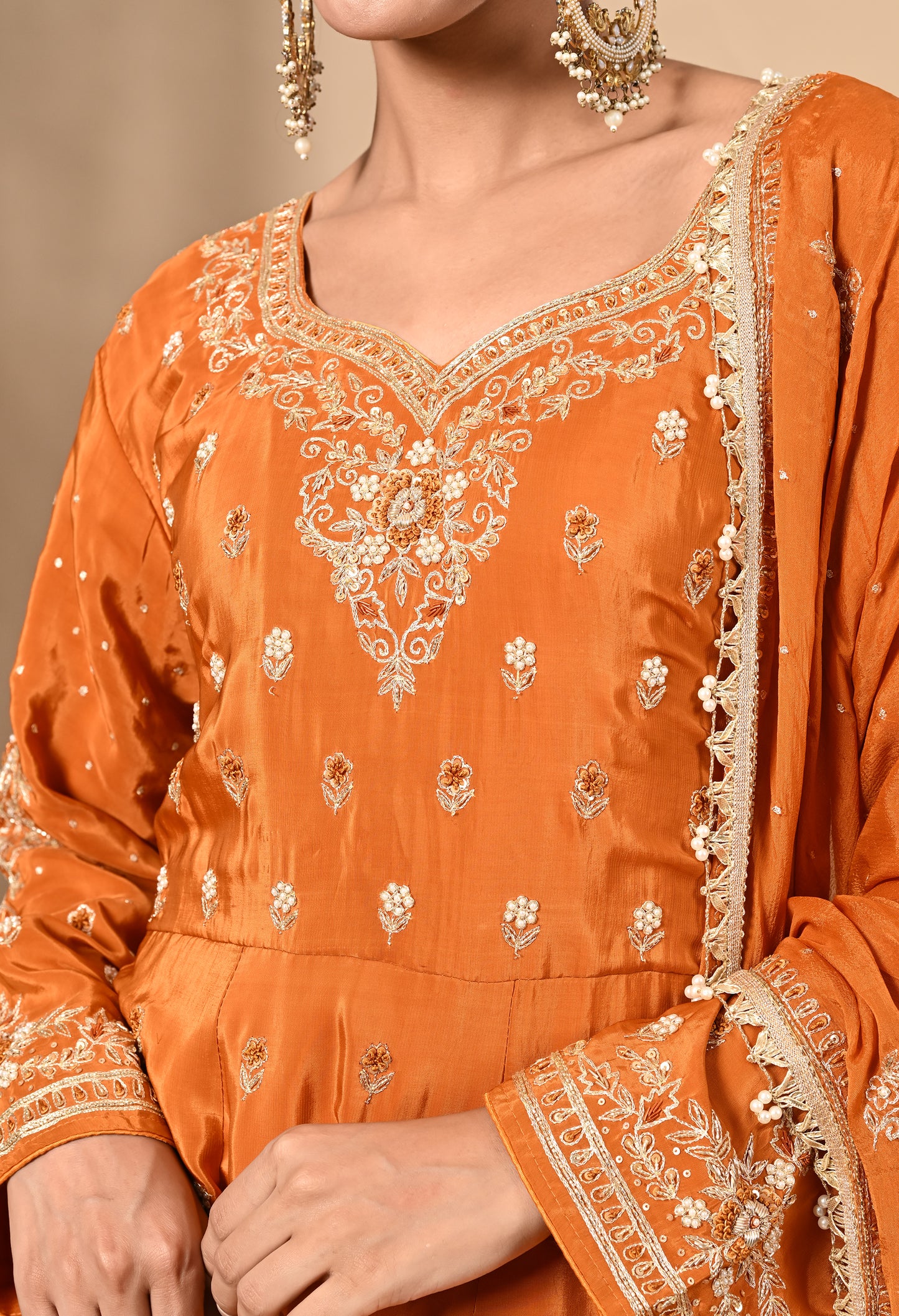 Yellowish Orange Sharara Set with Zardozi, Dabka, Sequence, and Thread Work