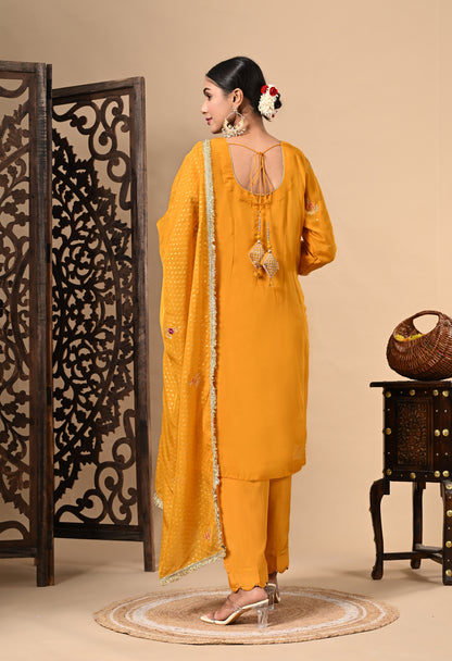 Turmeric Yellow Kurta Set with Zardozi, Dabka, Sequence, and Thread Work