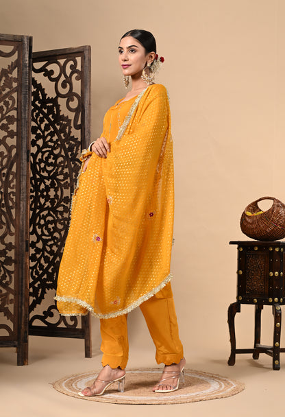 Turmeric Yellow Kurta Set with Zardozi, Dabka, Sequence, and Thread Work