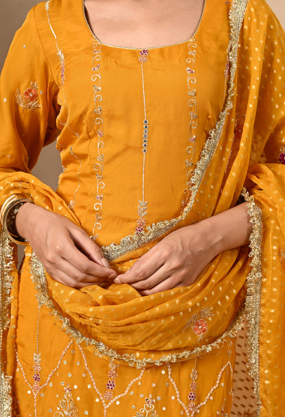 Turmeric Yellow Kurta Set with Zardozi, Dabka, Sequence, and Thread Work