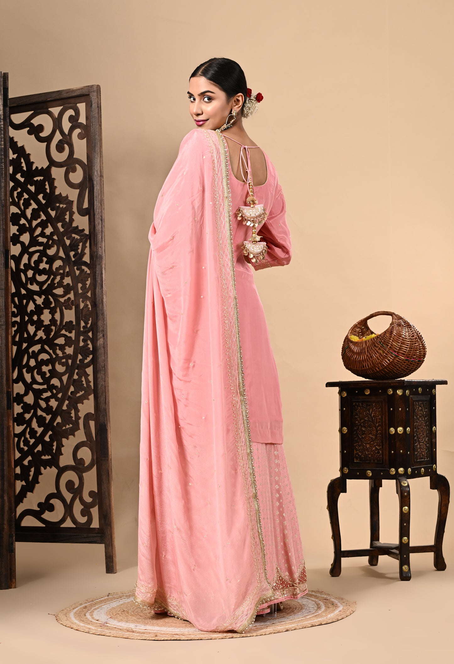 Baby Pink Sharara Set with Zardozi, Dabka, Sequence, and Thread Work