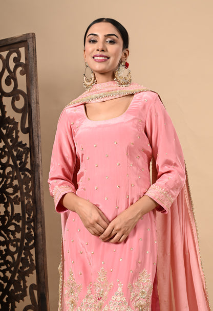 Baby Pink Sharara Set with Zardozi, Dabka, Sequence, and Thread Work