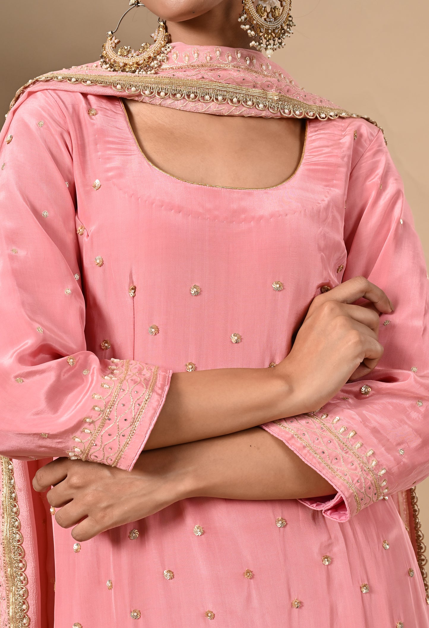 Baby Pink Sharara Set with Zardozi, Dabka, Sequence, and Thread Work