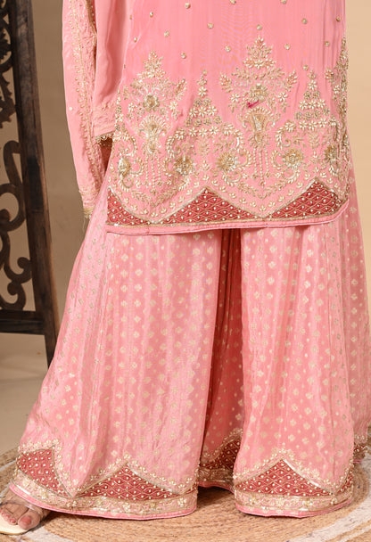 Baby Pink Sharara Set with Zardozi, Dabka, Sequence, and Thread Work