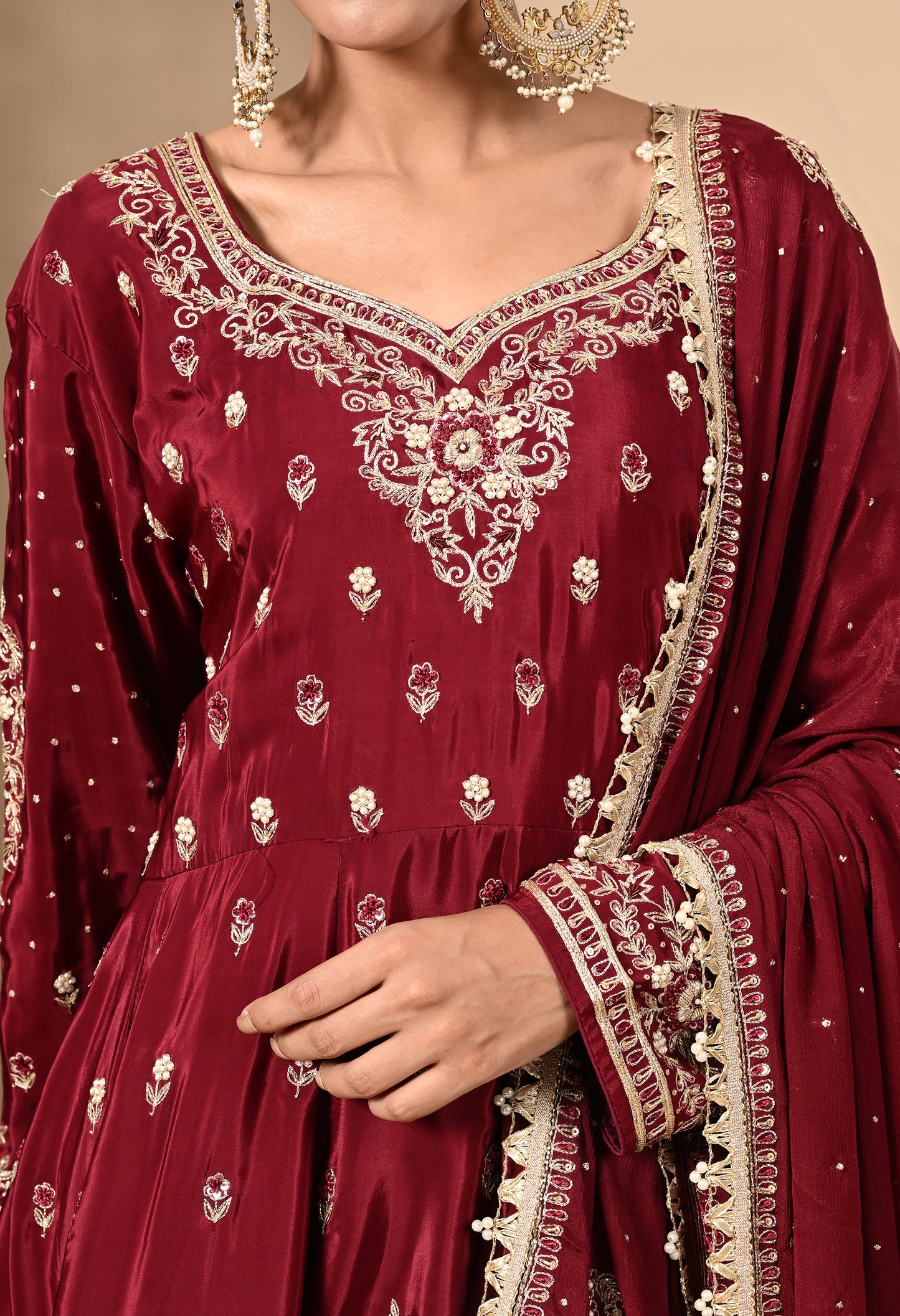 Maroon Sharara Set with Beautiful Zardozi, Dabka, Sequence, and Thread Work