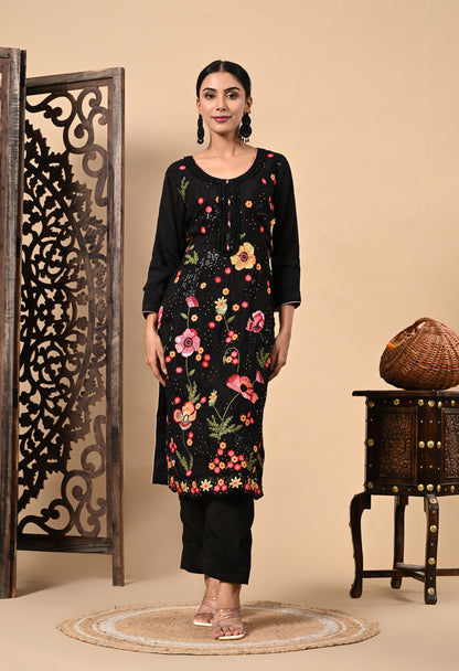 Graceful Black Kurta Set with Elegant Thread and Sequence Work