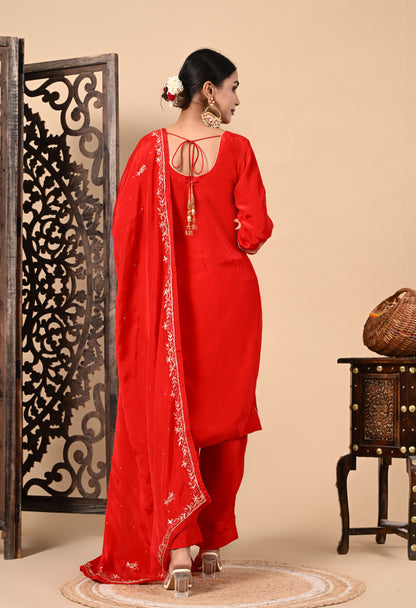 Graceful Red Kurta Set with Zardozi, Dabka, and Sequence Work