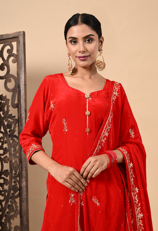 Graceful Red Kurta Set with Zardozi, Dabka, and Sequence Work