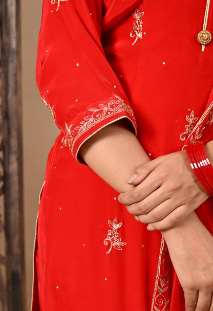 Graceful Red Kurta Set with Zardozi, Dabka, and Sequence Work