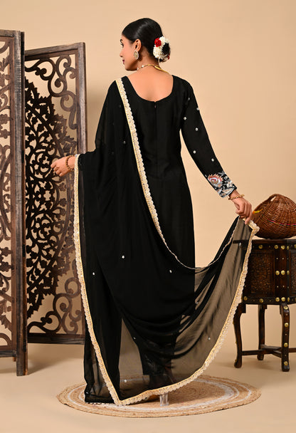 Dark Black Kurta Set with Thread and Zardozi Work