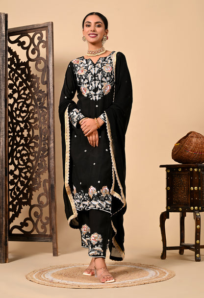 Dark Black Kurta Set with Thread and Zardozi Work