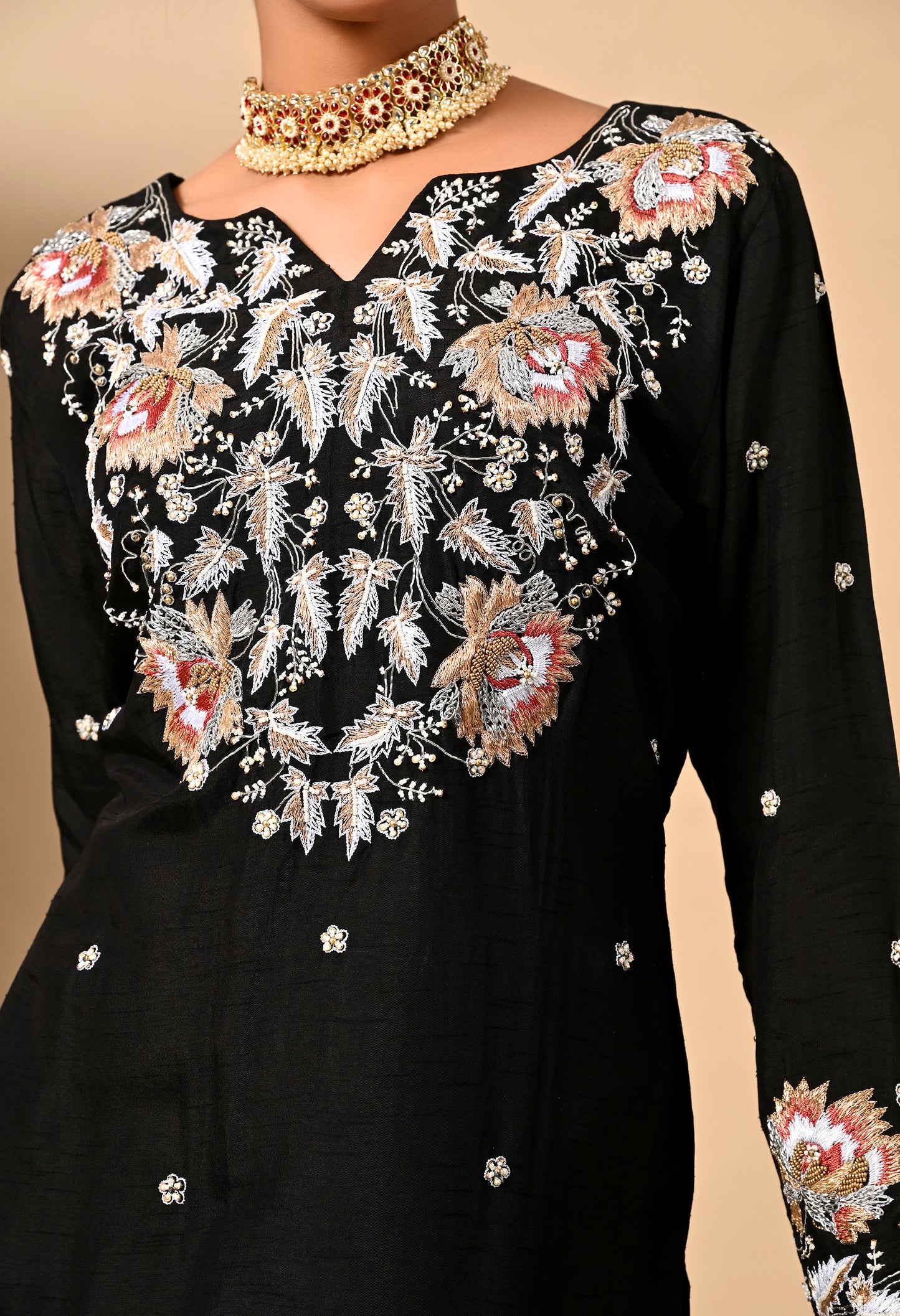 Dark Black Kurta Set with Thread and Zardozi Work