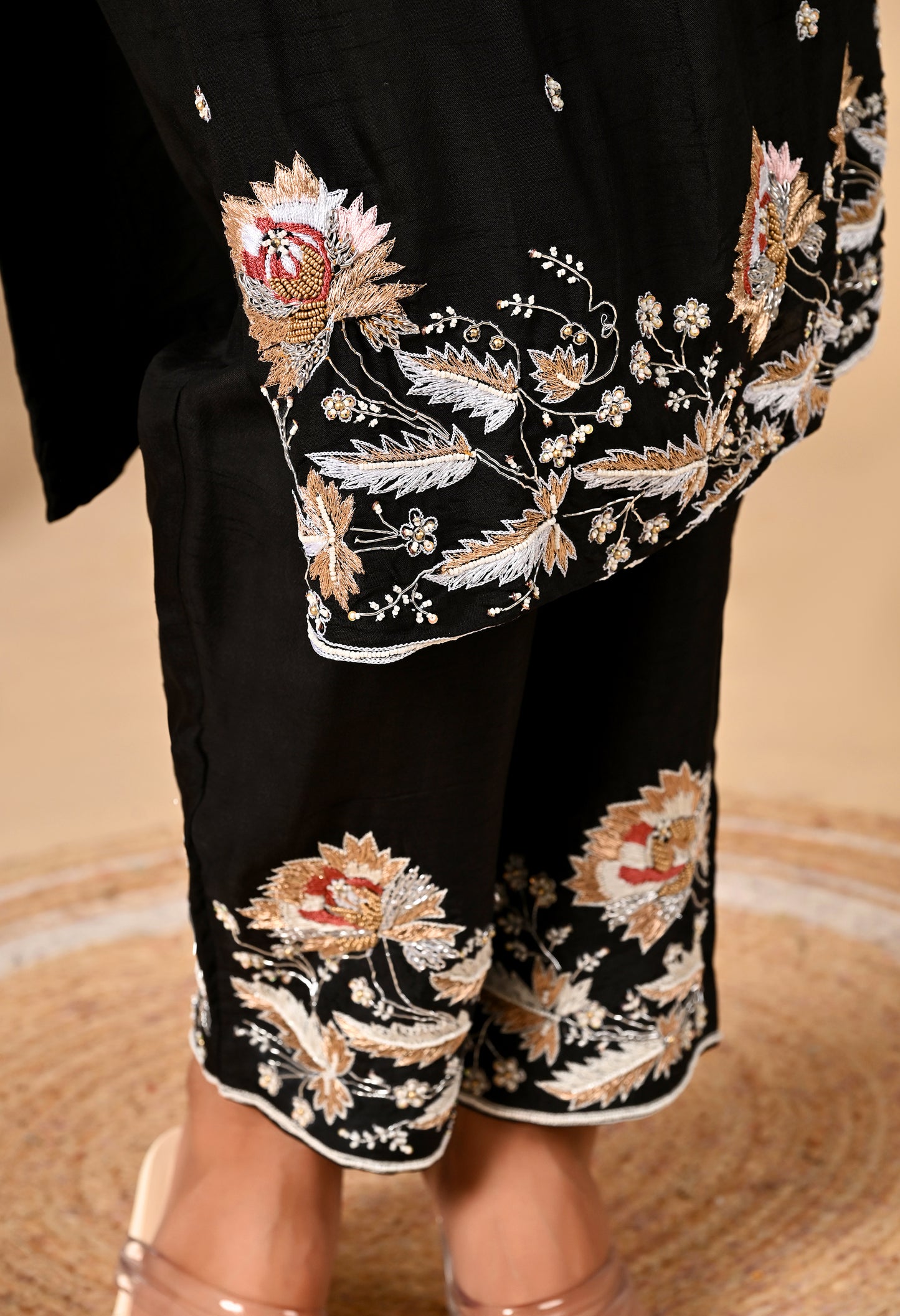 Dark Black Kurta Set with Thread and Zardozi Work