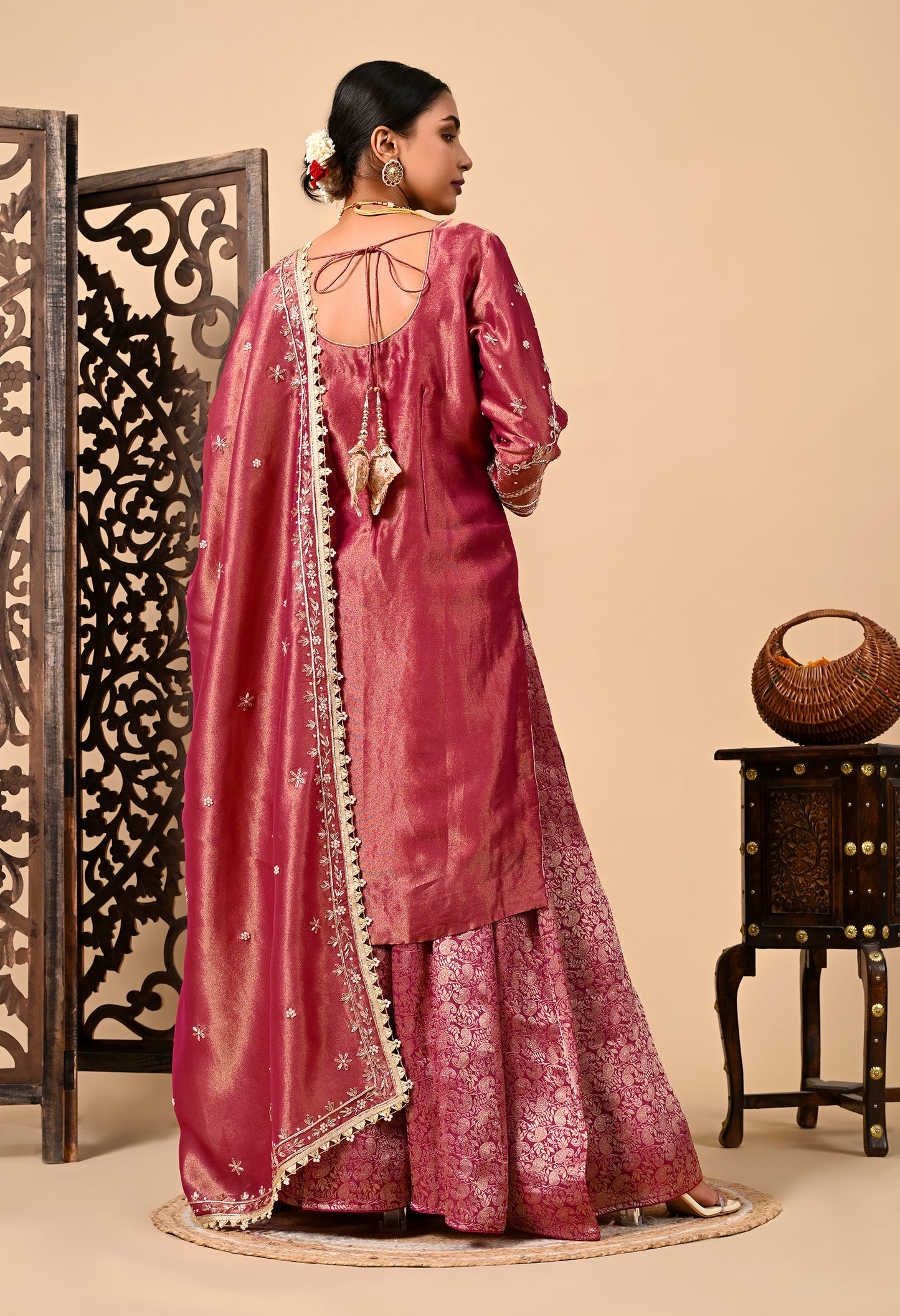 Light Wine Sharara Set with Zardozi, Dabka, and Sequence