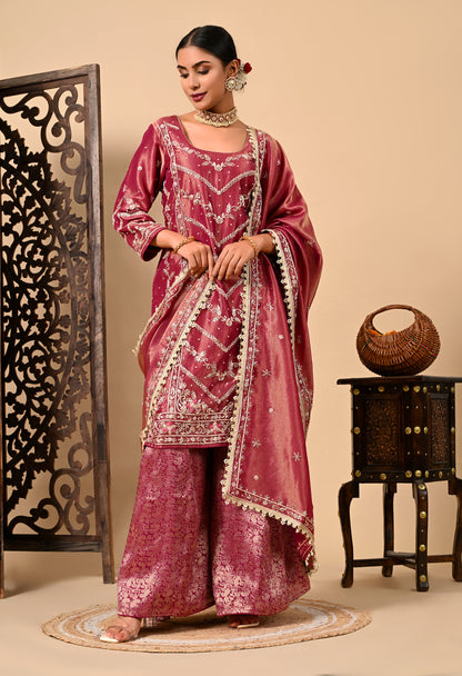 Light Wine Sharara Set with Zardozi, Dabka, and Sequence