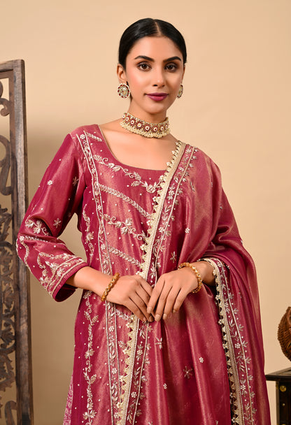 Light Wine Sharara Set with Zardozi, Dabka, and Sequence