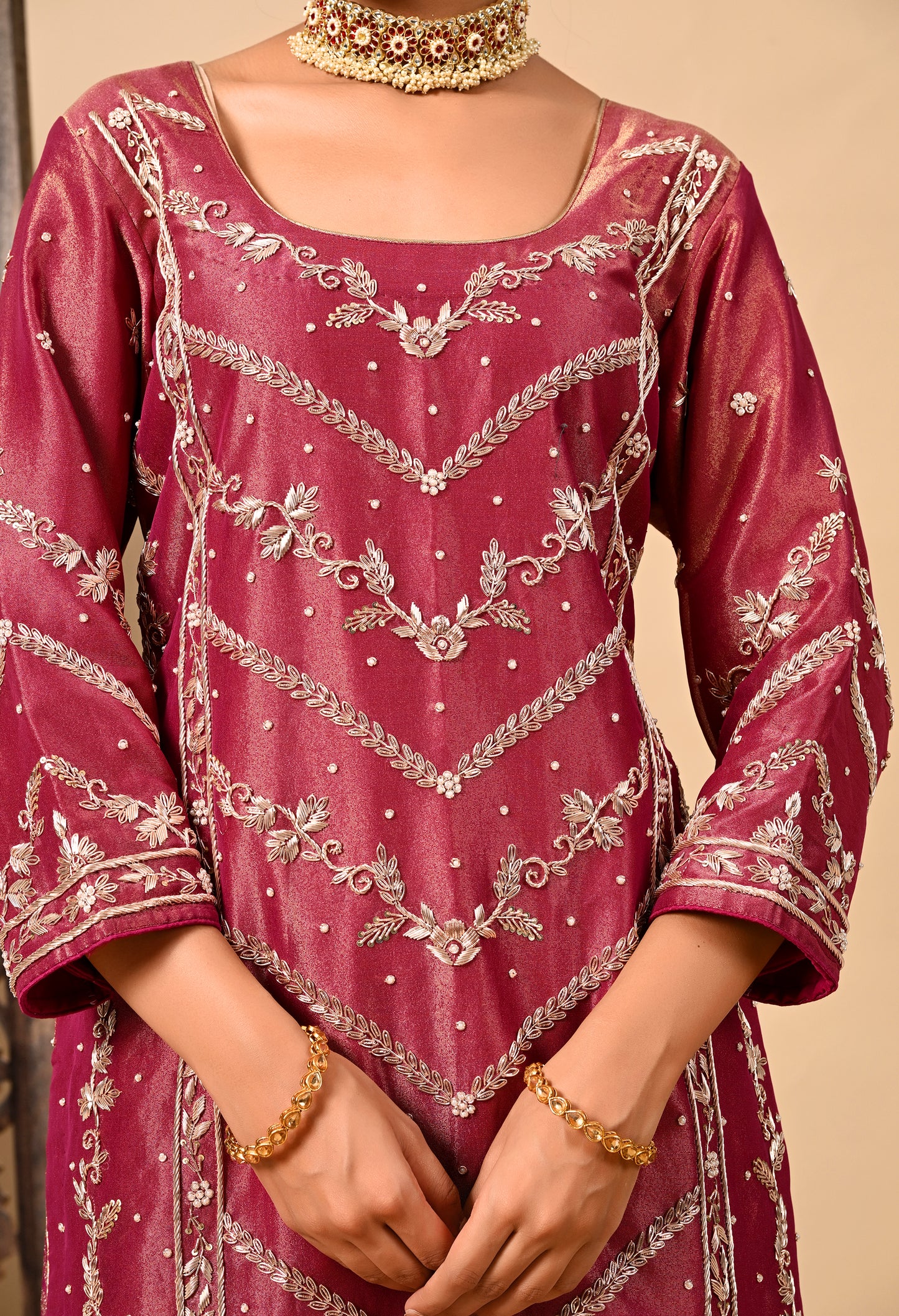 Light Wine Sharara Set with Zardozi, Dabka, and Sequence