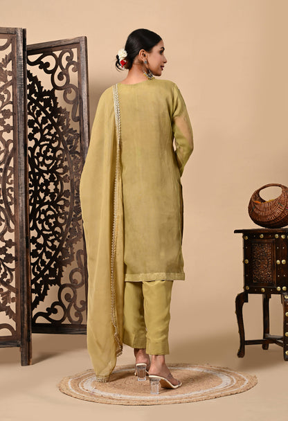 Mehndi Green Kurta Set with Beautiful Zardozi, Dabka, and Sequence Work