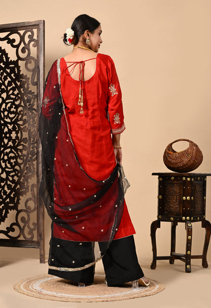 Red Kurta Set with Exceptional Zardozi, Dabka, and Sequence Work