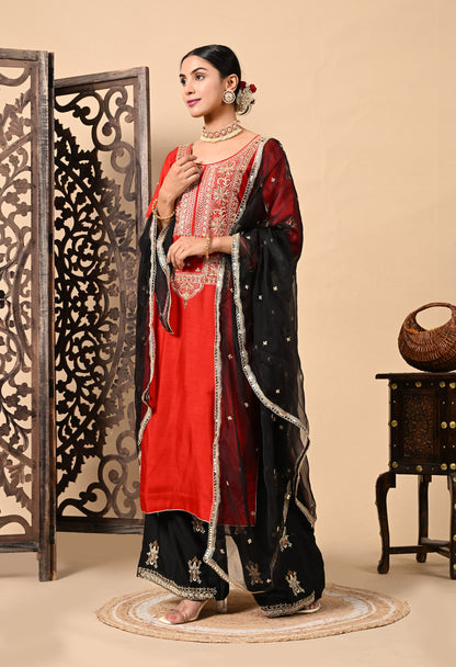 Red Kurta Set with Exceptional Zardozi, Dabka, and Sequence Work