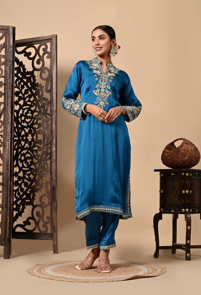 Royal Blue Kurta Set with Zardozi, Dabka, and Sequence Craftsmanship