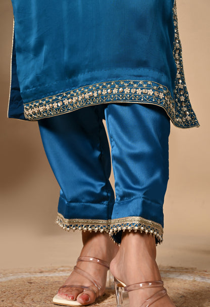 Royal Blue Kurta Set with Zardozi, Dabka, and Sequence Craftsmanship