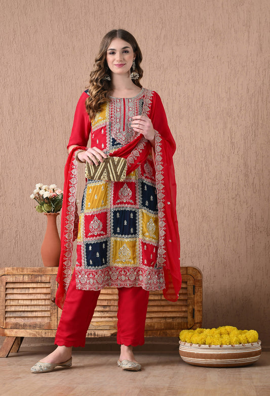 Elegant Red Kurta Set with Mesmerising Zardozi and Sequence Work