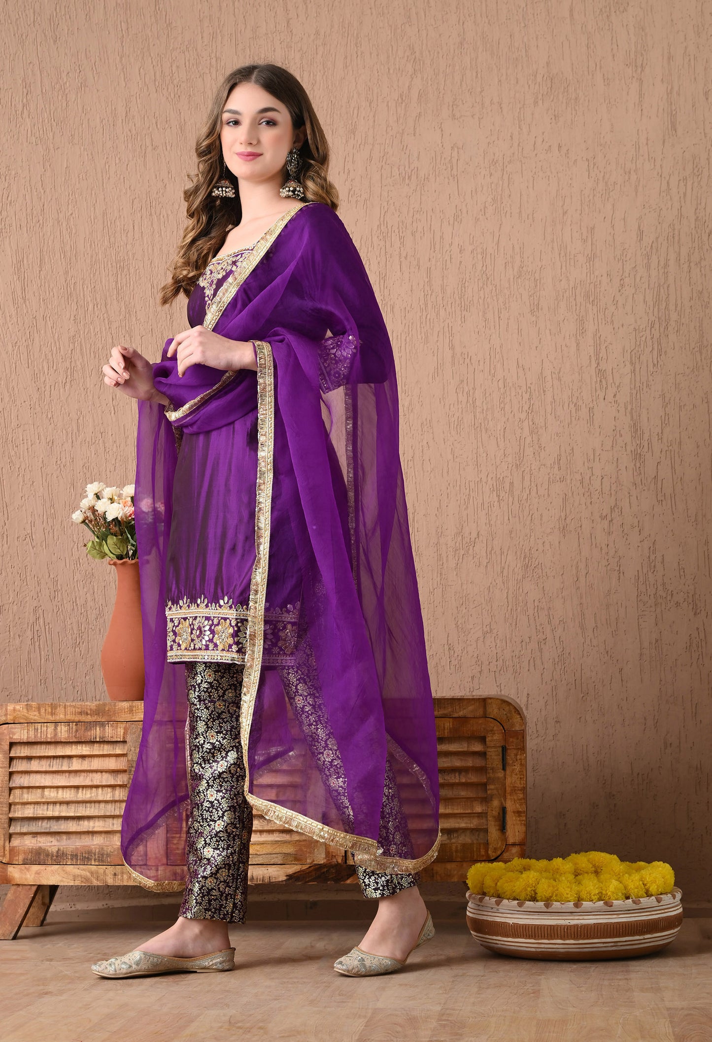 Beautiful and Regal Purple Kurta Set with Gotta, Zardozi, and Sequence Work