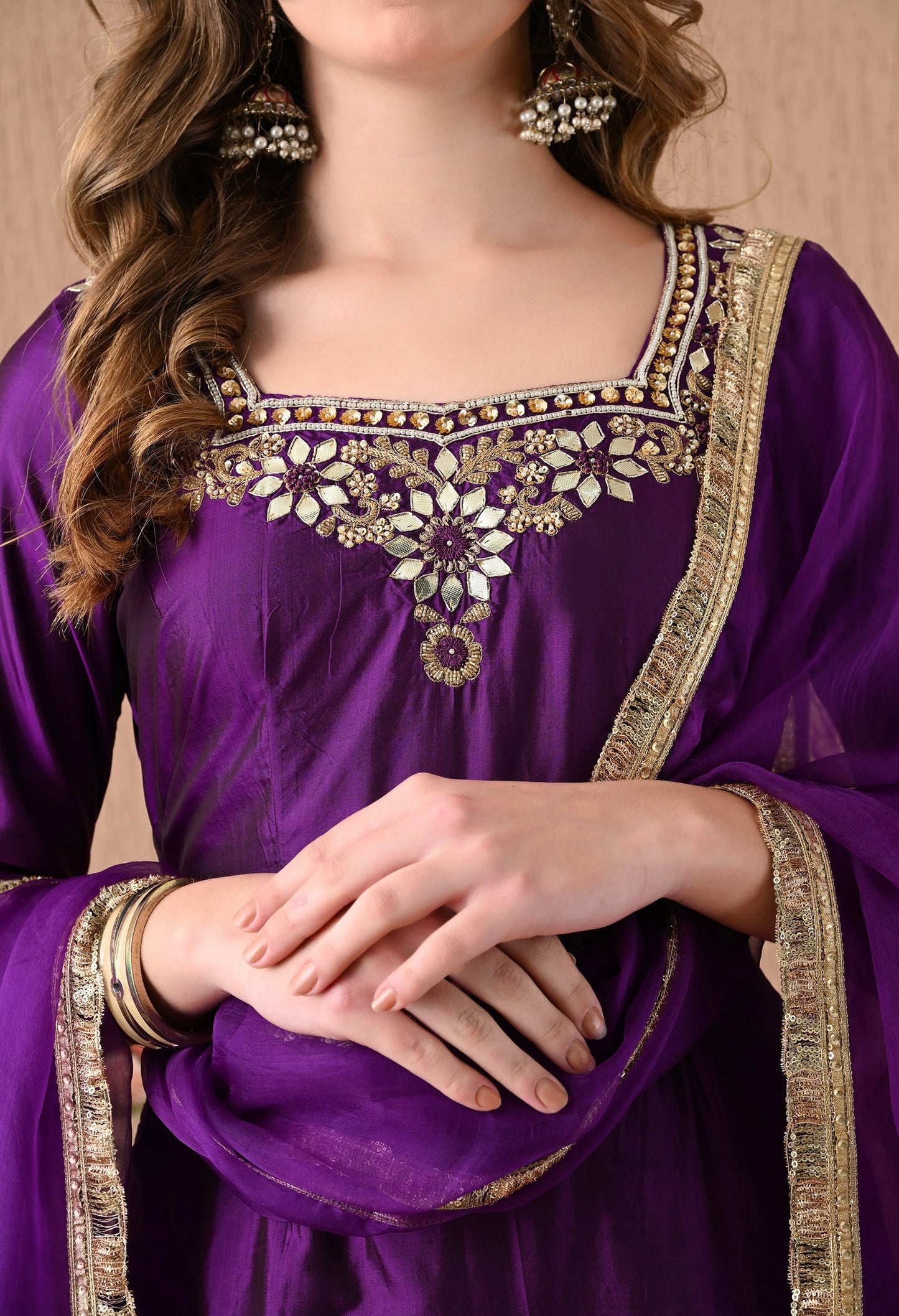 Beautiful and Regal Purple Kurta Set with Gotta, Zardozi, and Sequence Work