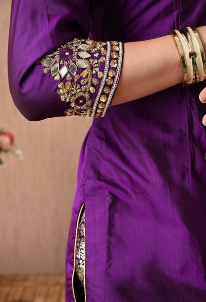 Beautiful and Regal Purple Kurta Set with Gotta, Zardozi, and Sequence Work