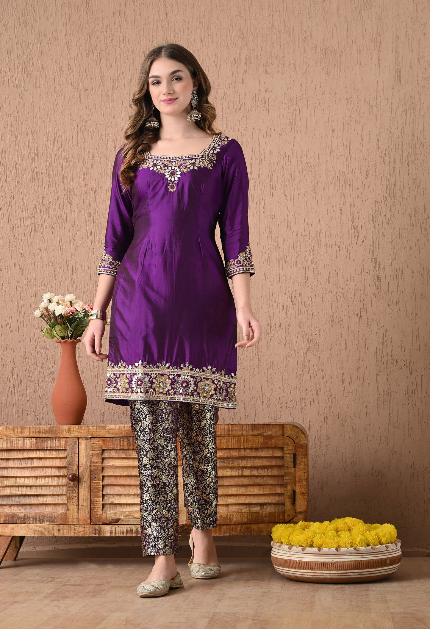 Beautiful and Regal Purple Kurta Set with Gotta, Zardozi, and Sequence Work