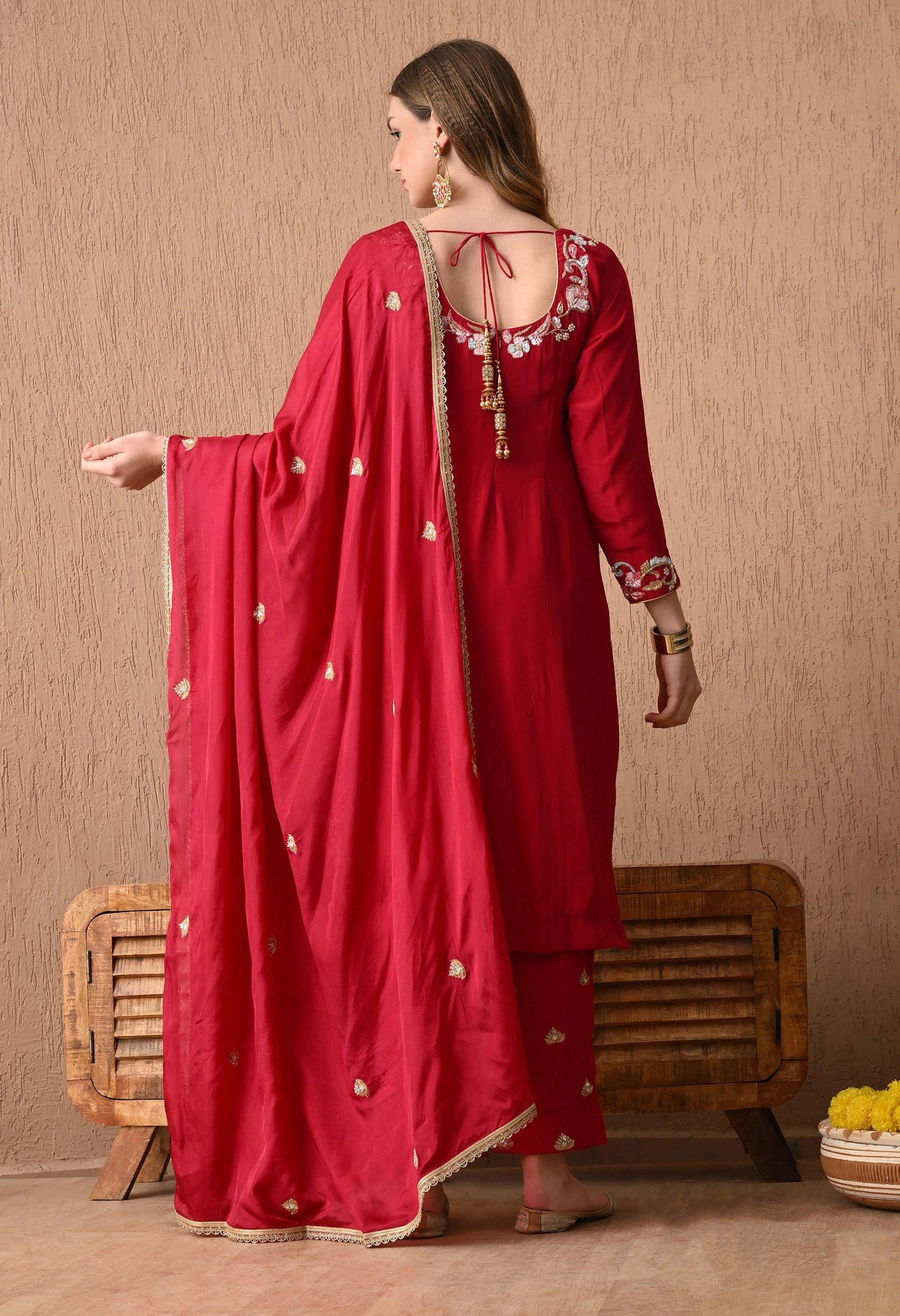 Radiant Hot Pink Zardozi Sequin Embroidered Crepe Kurta Set