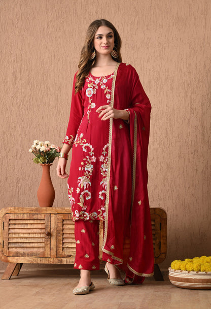 Radiant Hot Pink Zardozi Sequin Embroidered Crepe Kurta Set